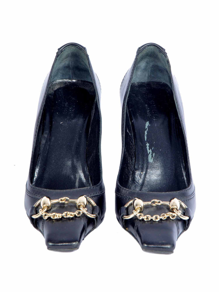 Gucci Square-Toe Chain Pumps