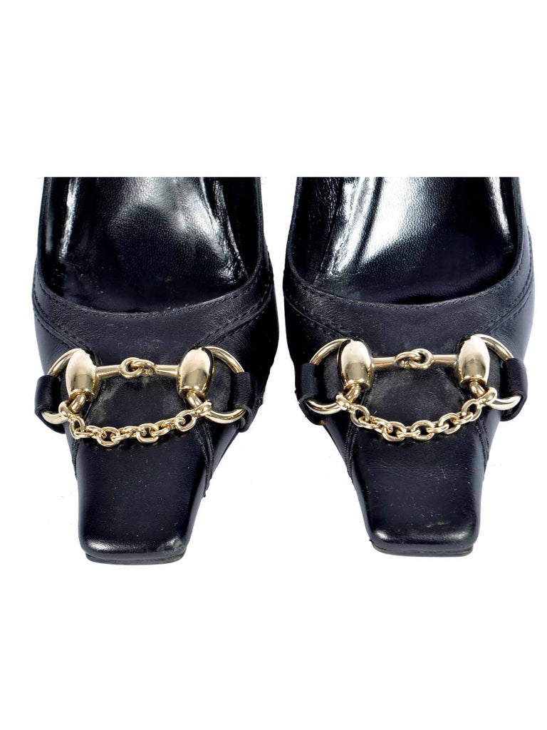 Gucci Square-Toe Chain Pumps