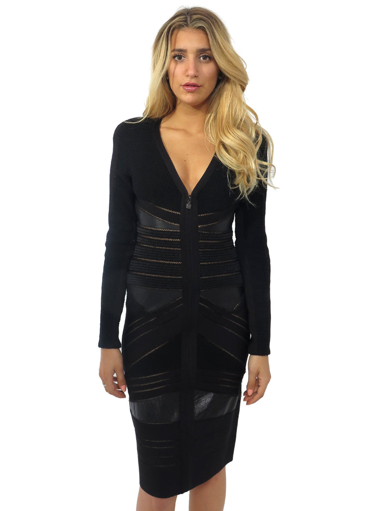 Herve Leger Long-Sleeve Beaded Bandage Dress