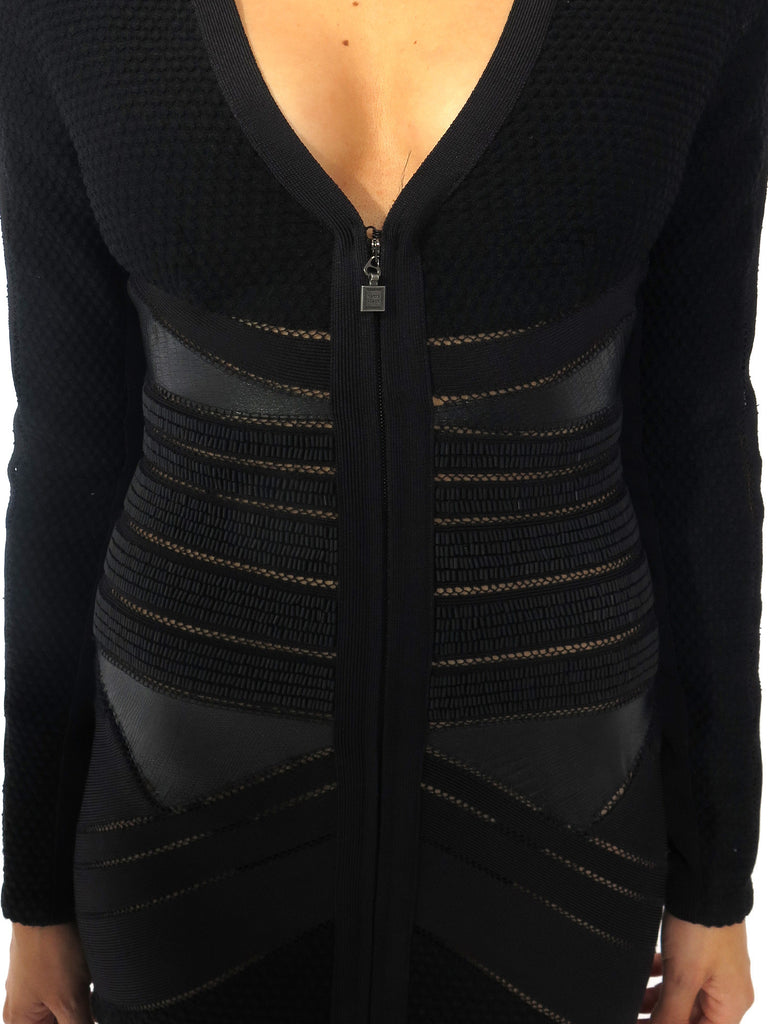 Herve Leger Long-Sleeve Beaded Bandage Dress