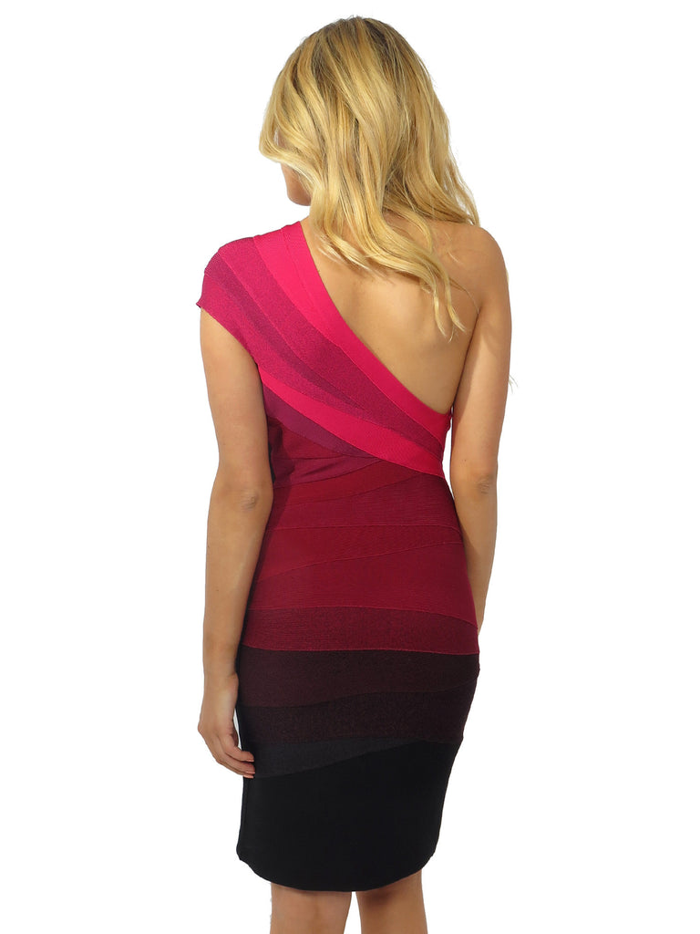 Herve Leger One-Shoulder Ombre Bandage Dress