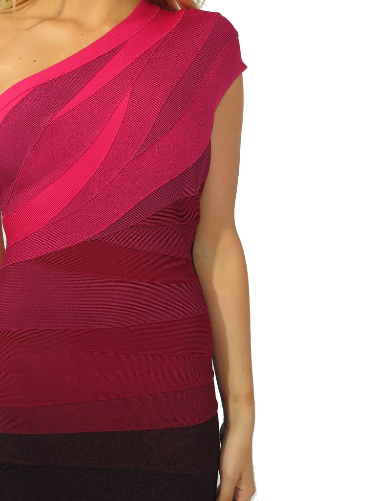 Herve Leger One-Shoulder Ombre Bandage Dress