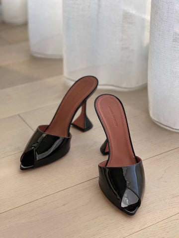 Patent Leather Peep-Toe Mules