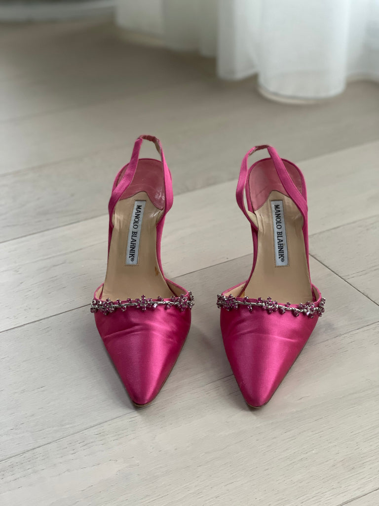 Vintage Embellished Satin Slingback Pumps
