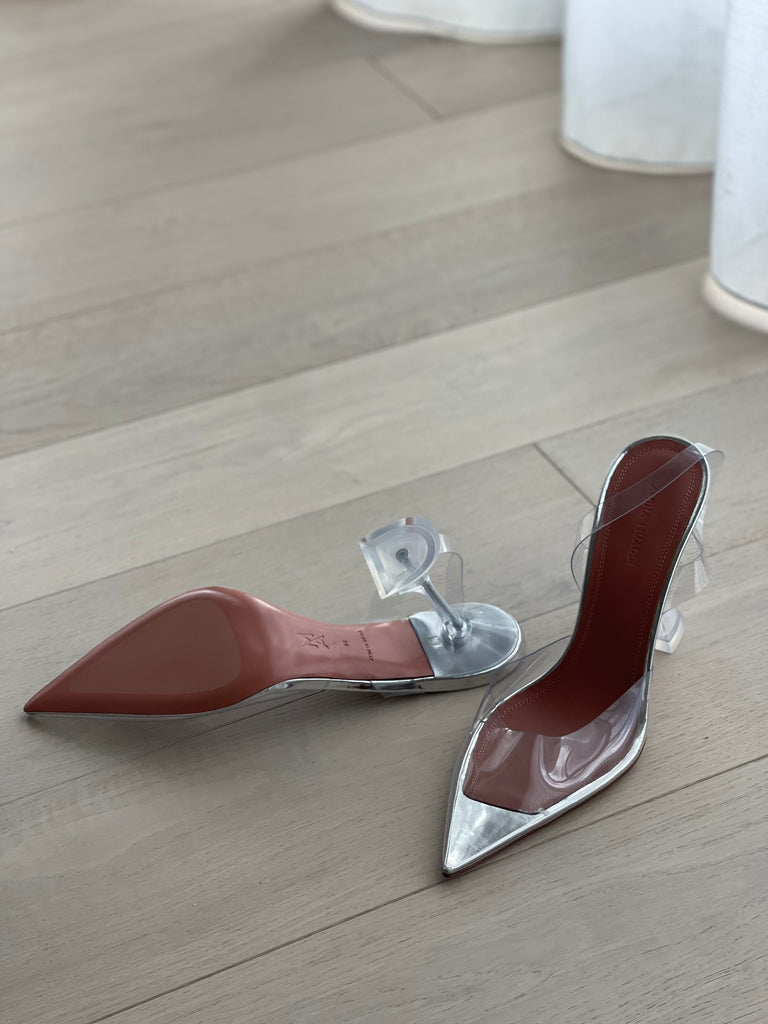 Amina Muaddi Transparent Slingback Pumps