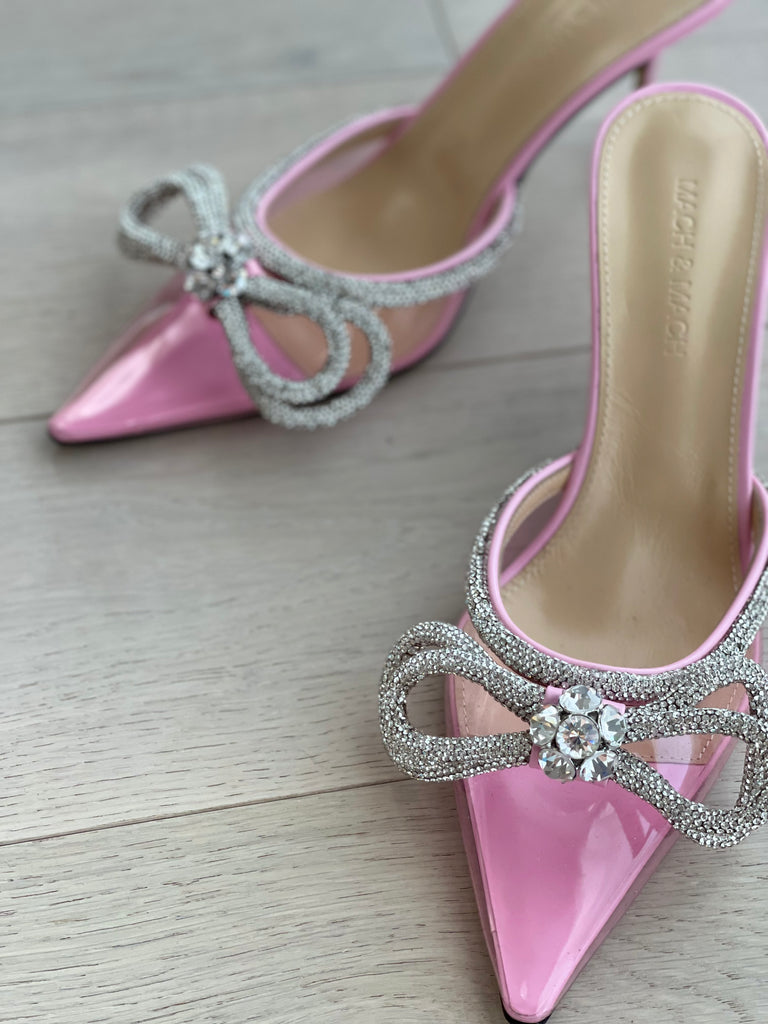 Double Bow Embellished PVC Mules