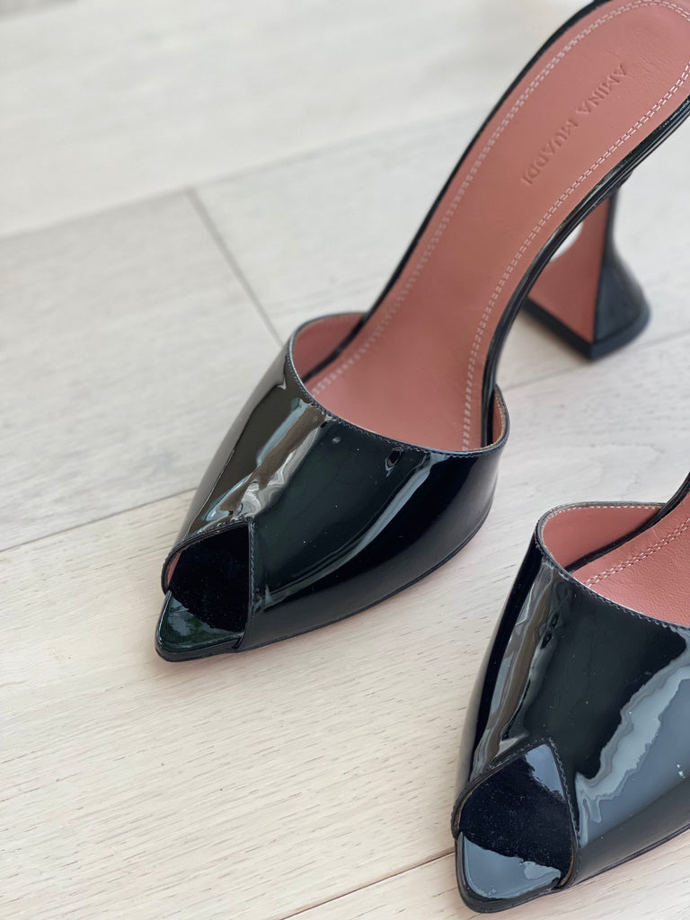 Patent Leather Peep-Toe Mules