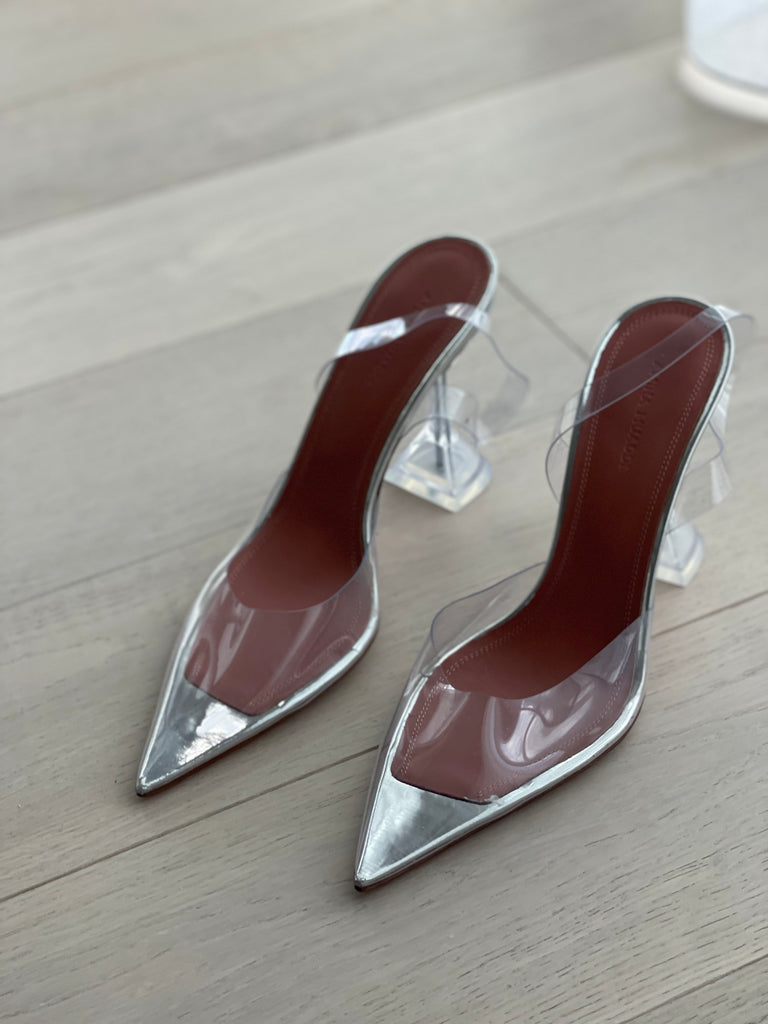 Amina Muaddi Transparent Slingback Pumps