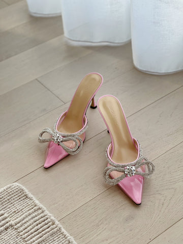 Double Bow Embellished PVC Mules