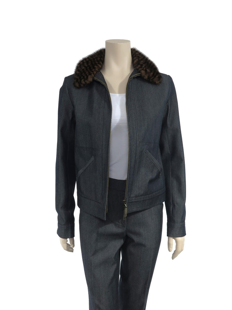 Louis Vuitton Mink Collar Denim Jacket