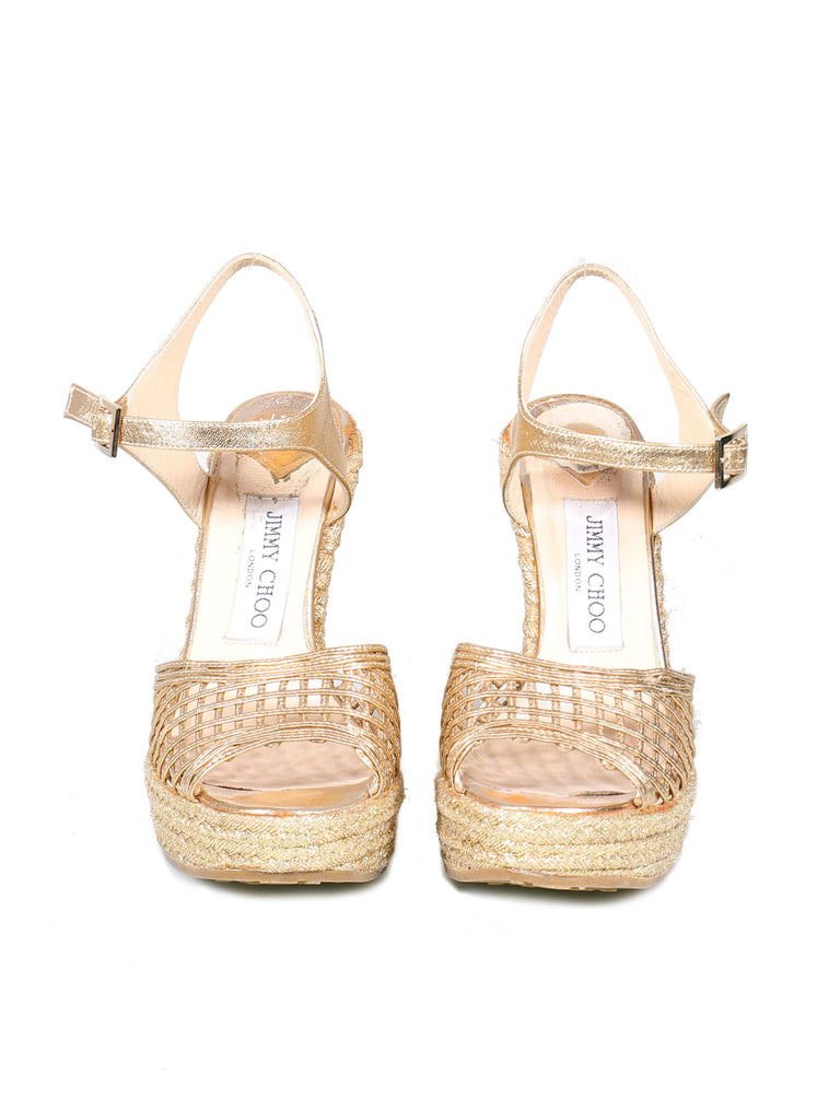Jimmy Choo Mesh Metallic Wedge Sandals