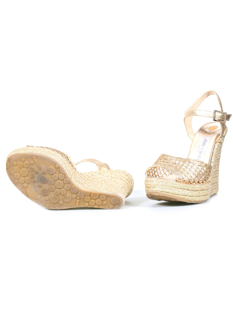 Jimmy Choo Mesh Metallic Wedge Sandals