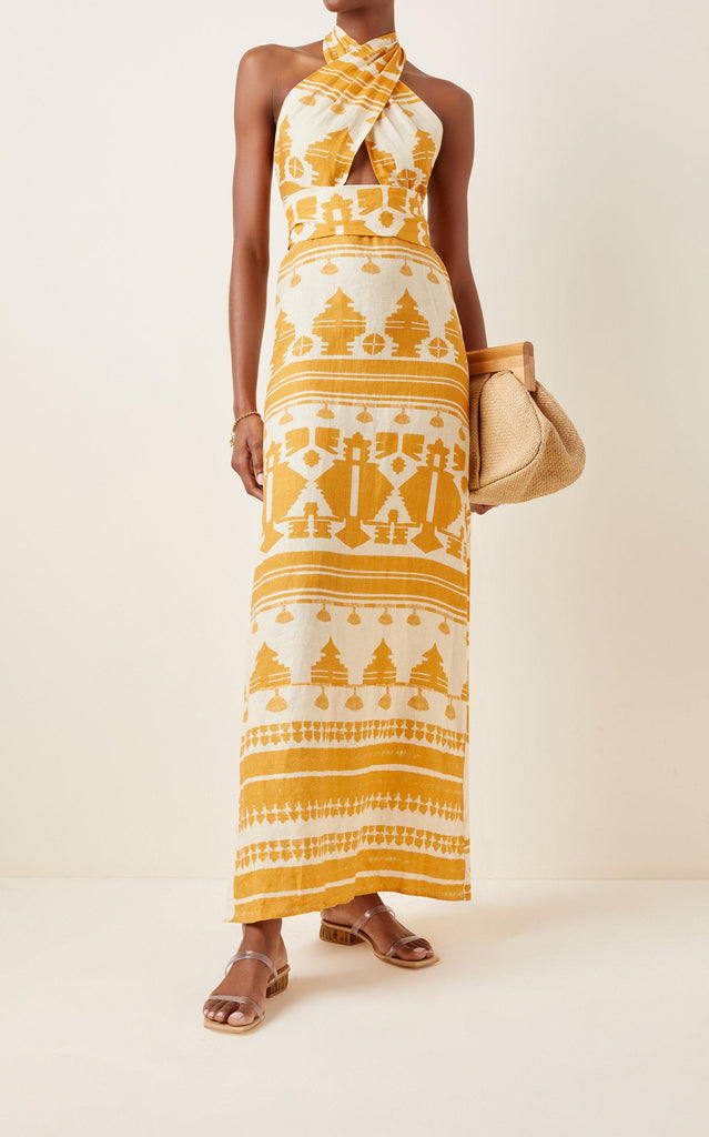 Facundo Printed Linen Maxi Dress