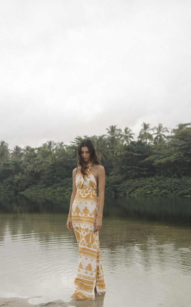 Facundo Printed Linen Maxi Dress