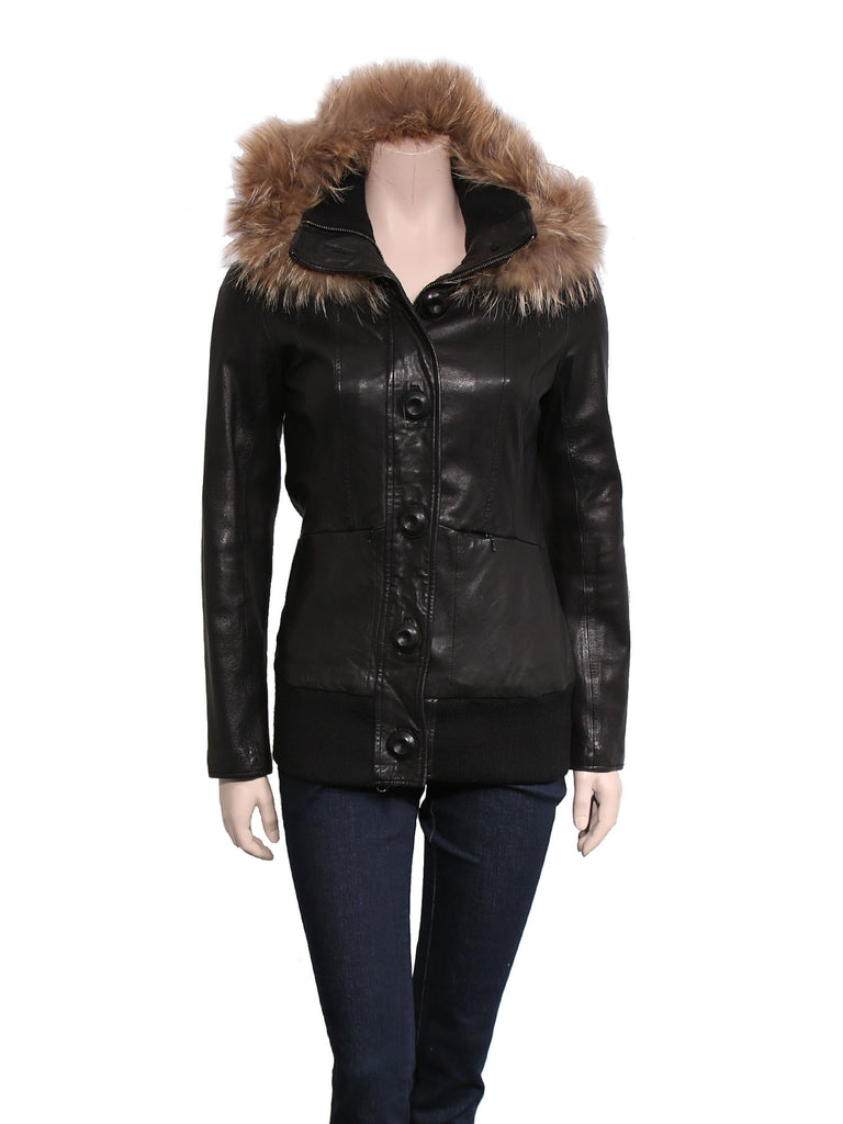 Mackage Leather Hooded Jacket