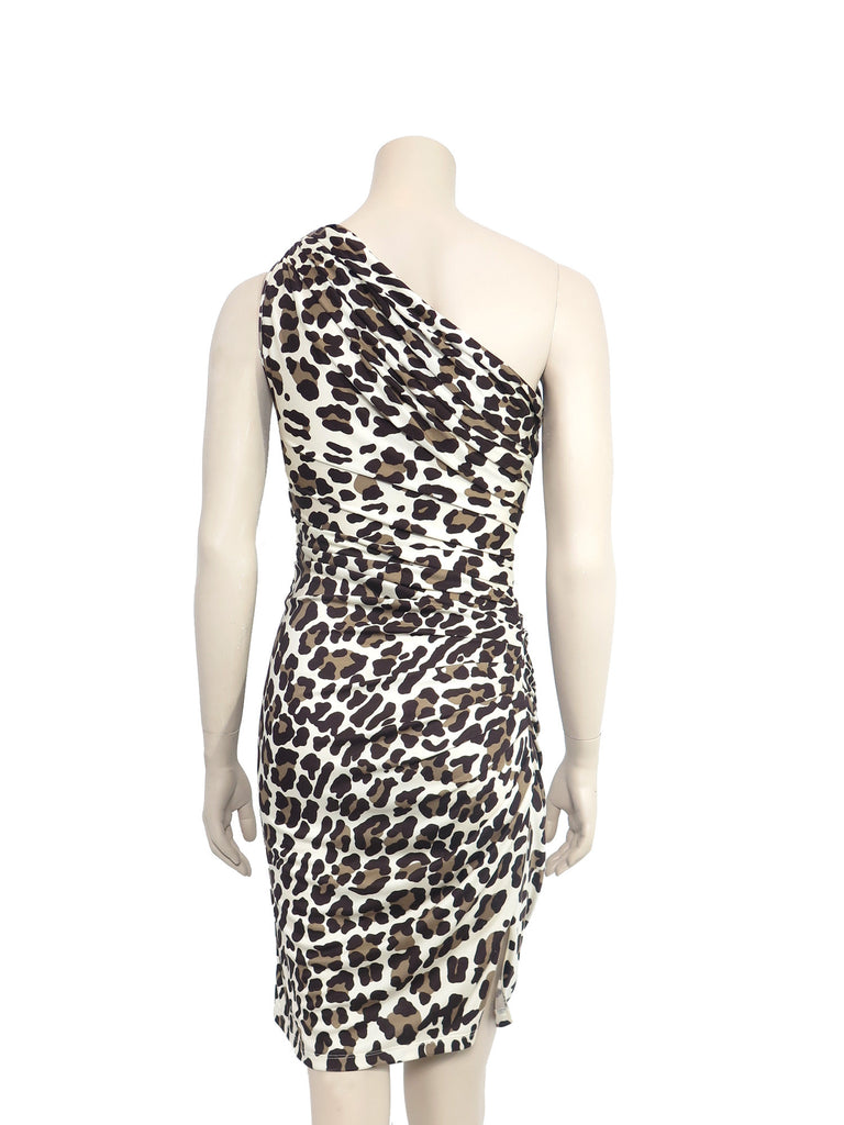 Blumarine Leopard One-Shoulder Silk Dress