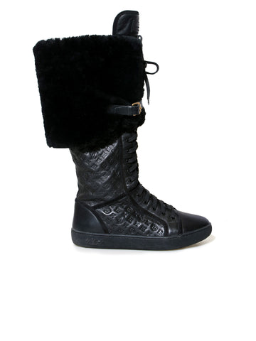 Louis Vuitton Polka Embossed Leather and Fur Tall Boots