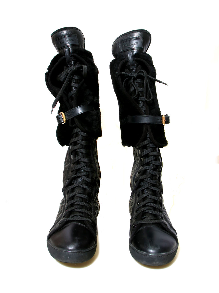 Louis Vuitton Polka Embossed Leather and Fur Tall Boots