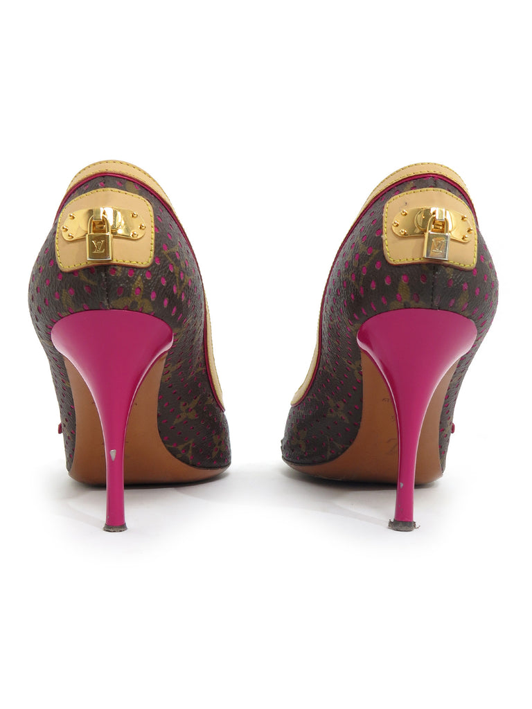 Louis Vuitton Perforated Peep-Toe Monogram Heels