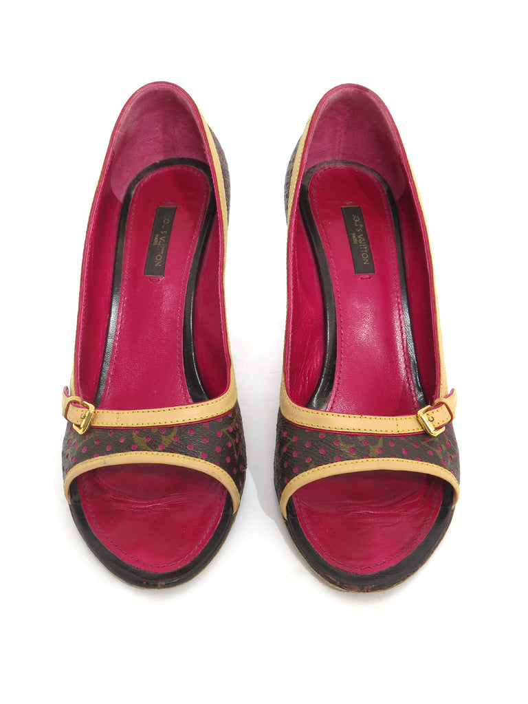 Louis Vuitton Perforated Peep-Toe Monogram Heels