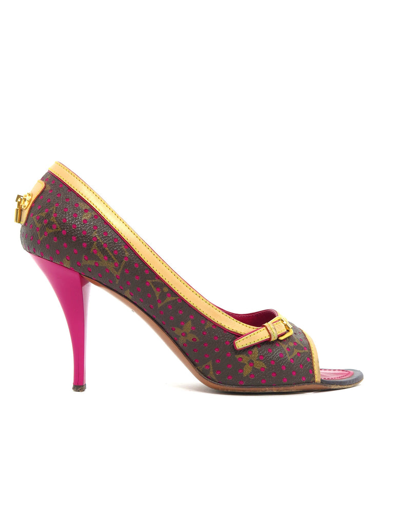 Louis Vuitton Perforated Peep-Toe Monogram Heels