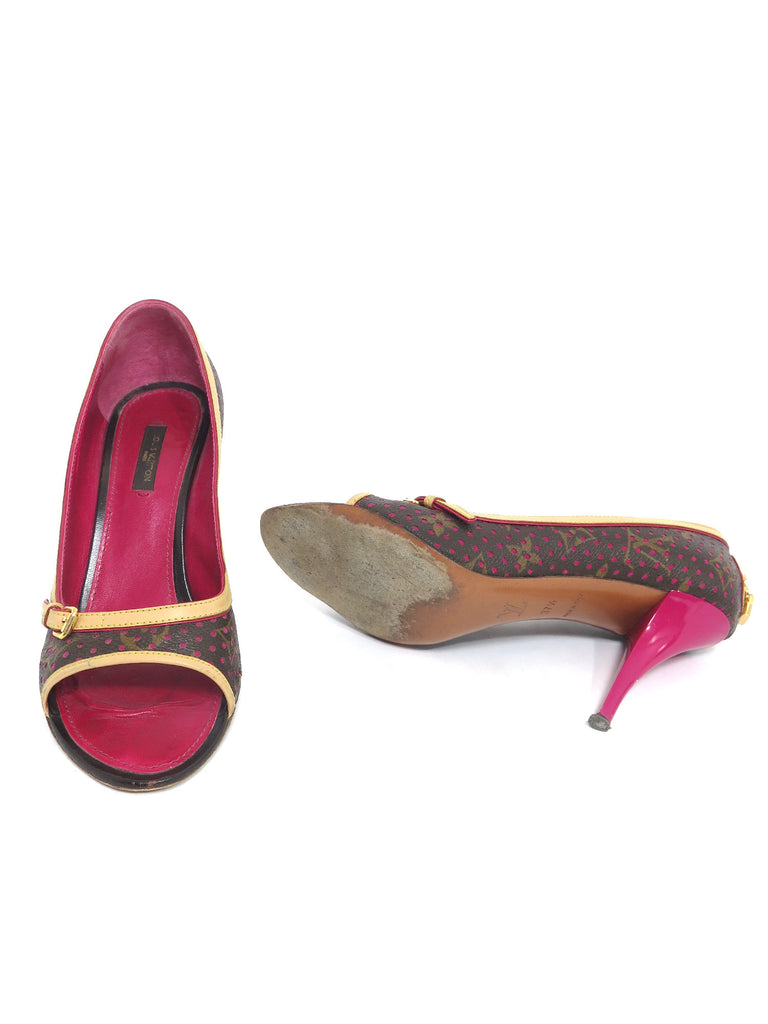 Louis Vuitton Perforated Peep-Toe Monogram Heels