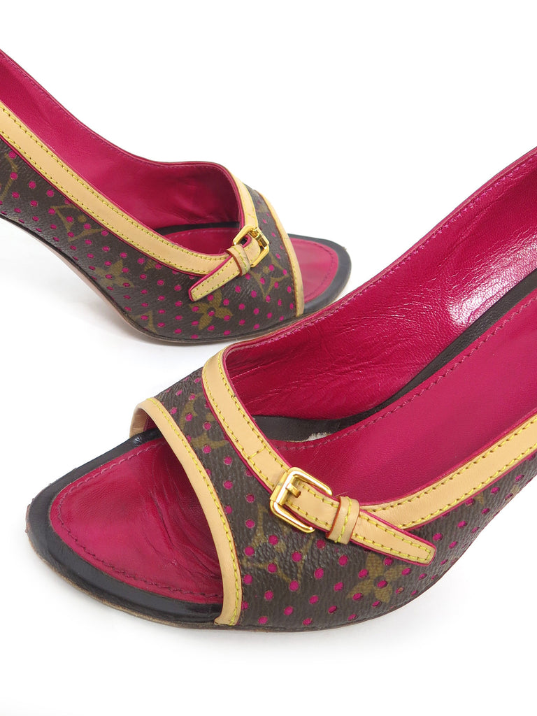 Louis Vuitton Perforated Peep-Toe Monogram Heels