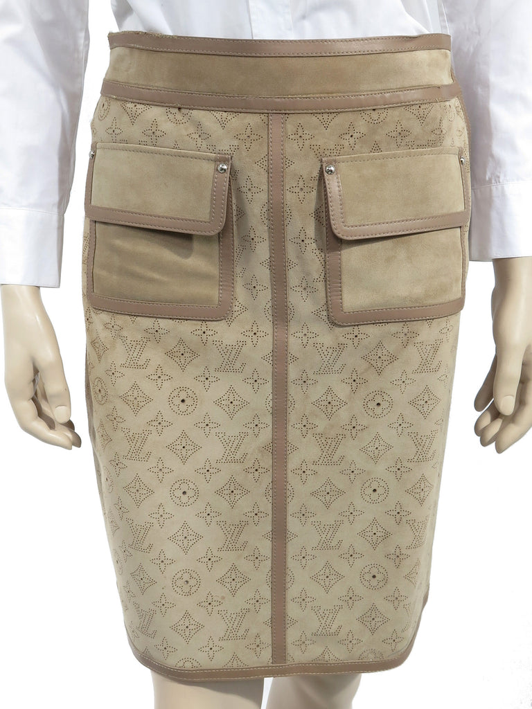 Suede Perforated Monogram Skirt