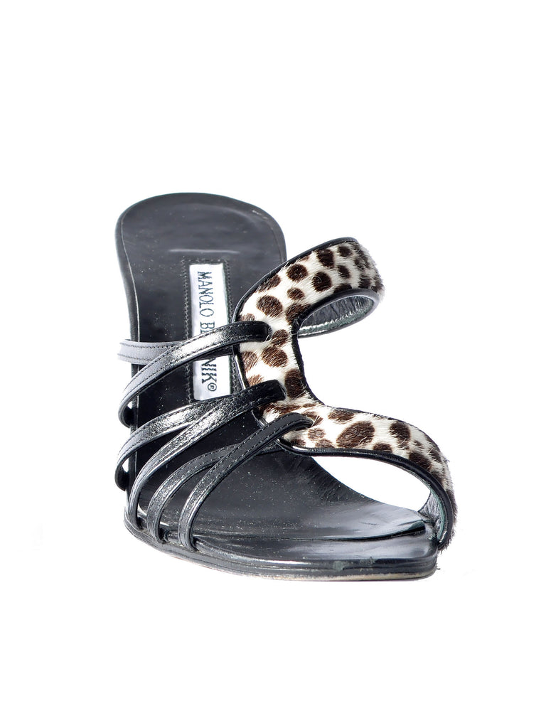 Manolo Blahnik Strappy Fur Trim Sandals