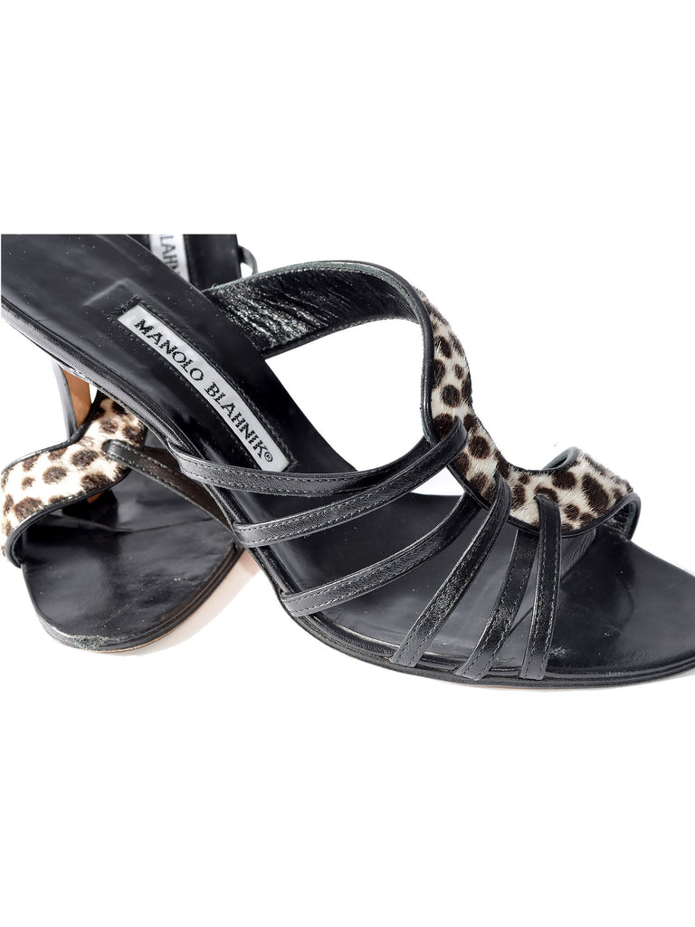 Manolo Blahnik Strappy Fur Trim Sandals