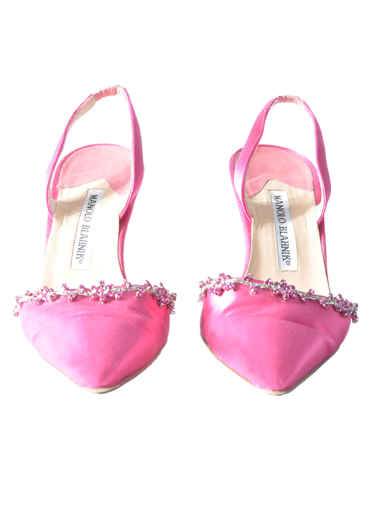 Manolo Blahnik Embellished Satin Slingbacks