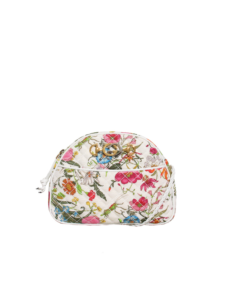 New Gucci Quilted Floral Canvas Cross Body Bag
