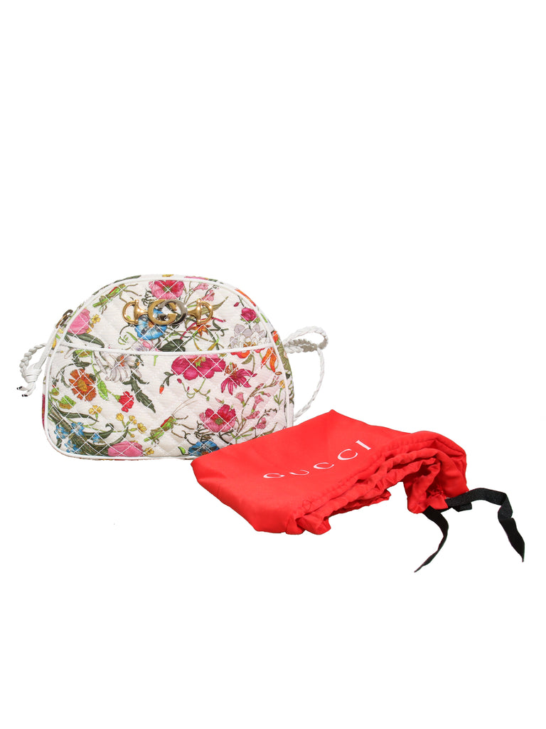 New Gucci Quilted Floral Canvas Cross Body Bag