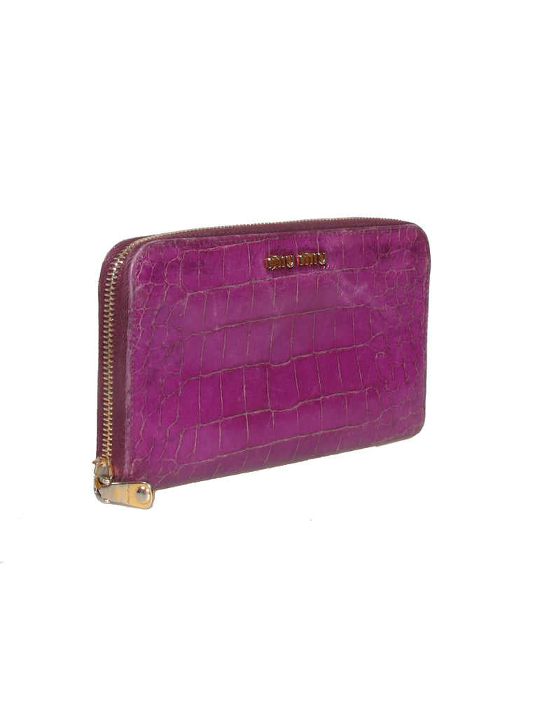 Miu Miu Zip Around Embossed Leather Wallet