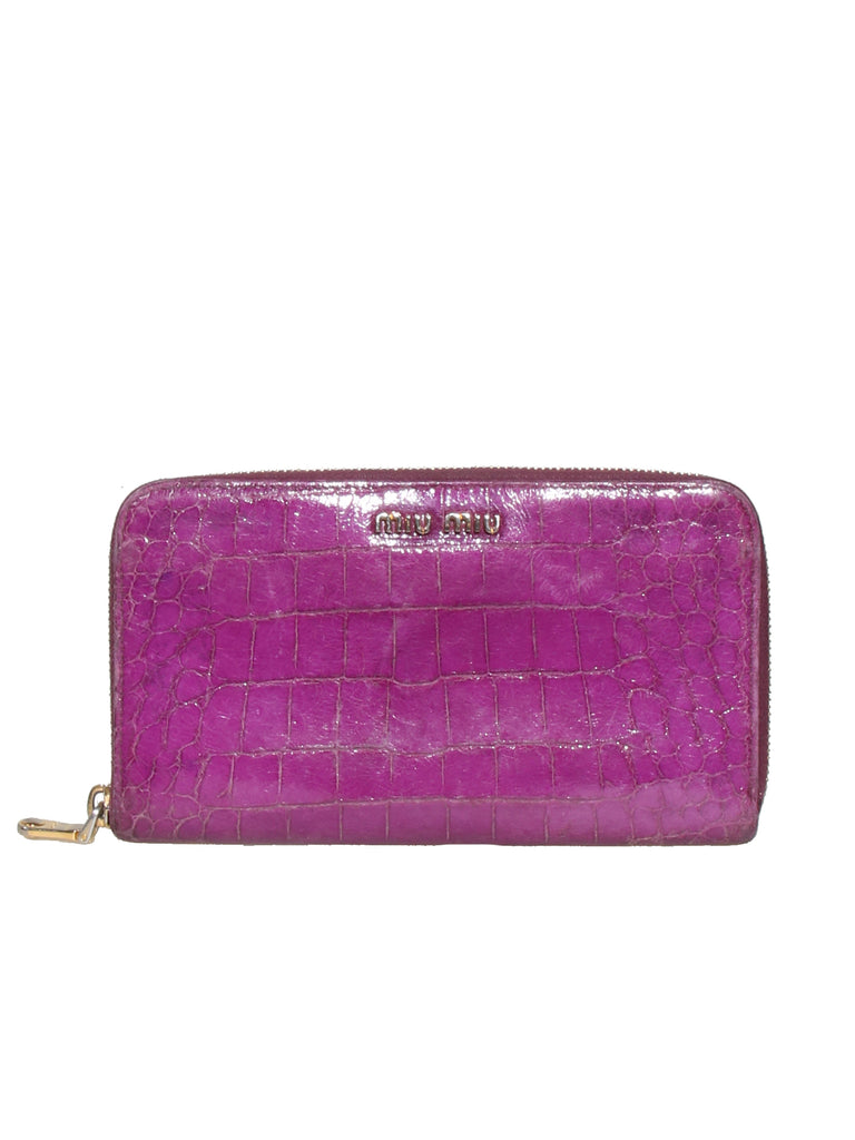 Miu Miu Zip Around Embossed Leather Wallet