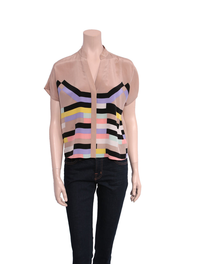 Tibi Silk Printed Button-Up Blouse