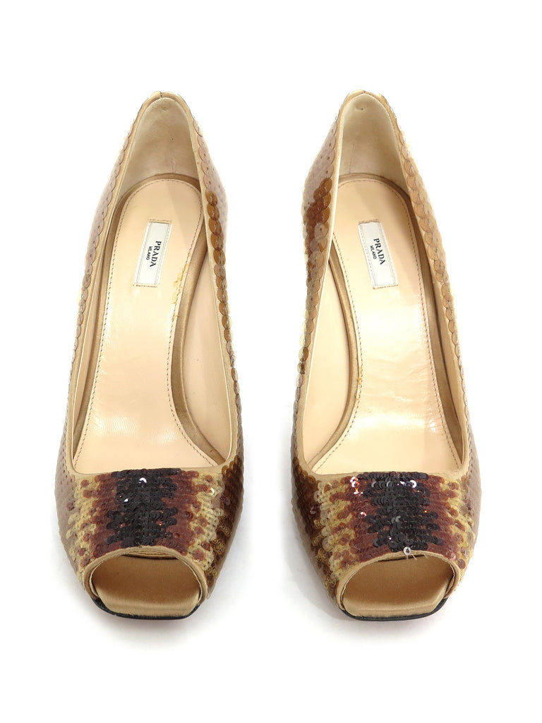 Prada Sequin Peep-Toe Pumps