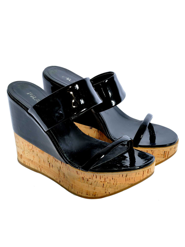 Prada Patent Wedge Sandals