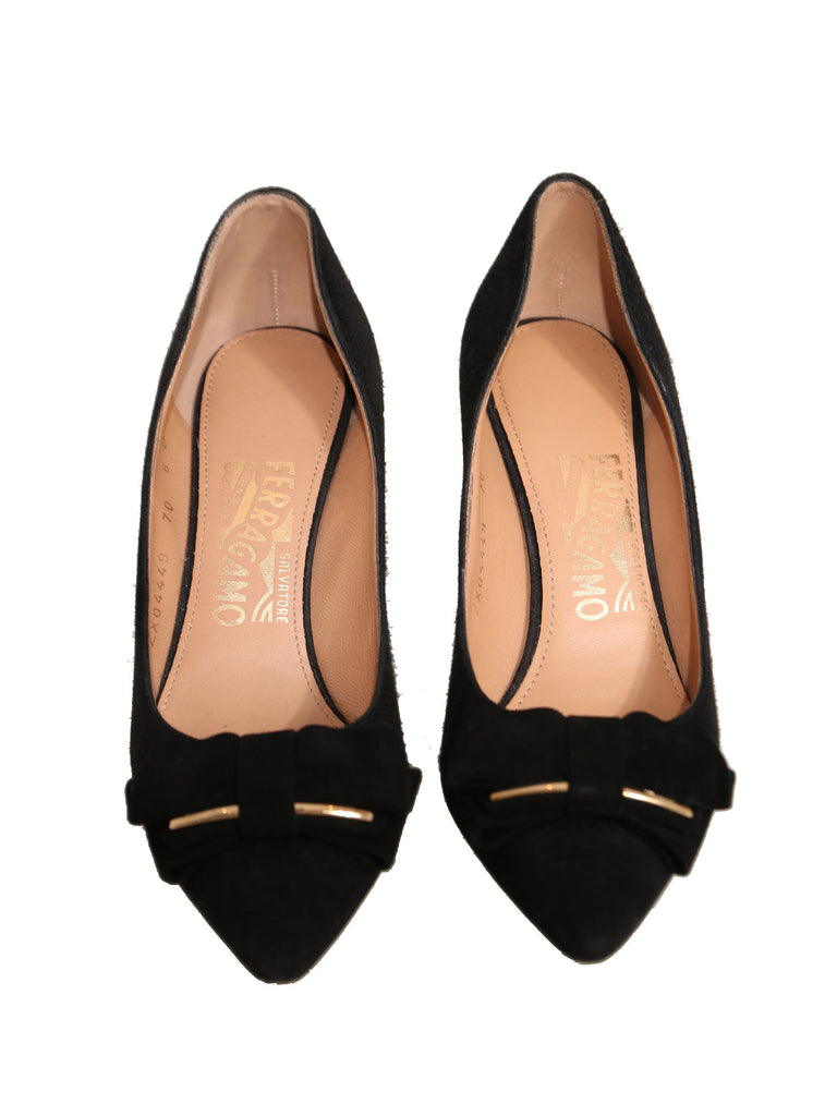 Salvatore Ferragamo Runa Suede Bow Pumps