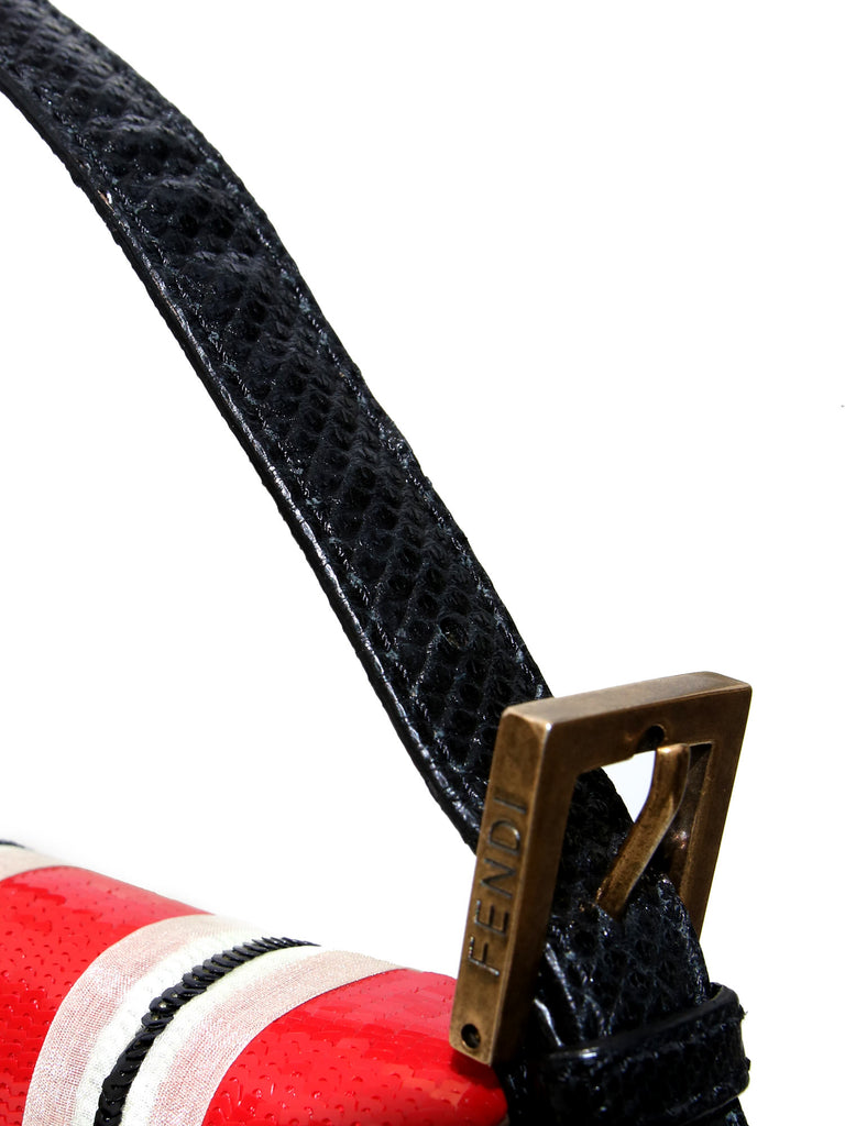 Fendi Snakeskin-Trimmed Embroidered Sequin Baguette Bag