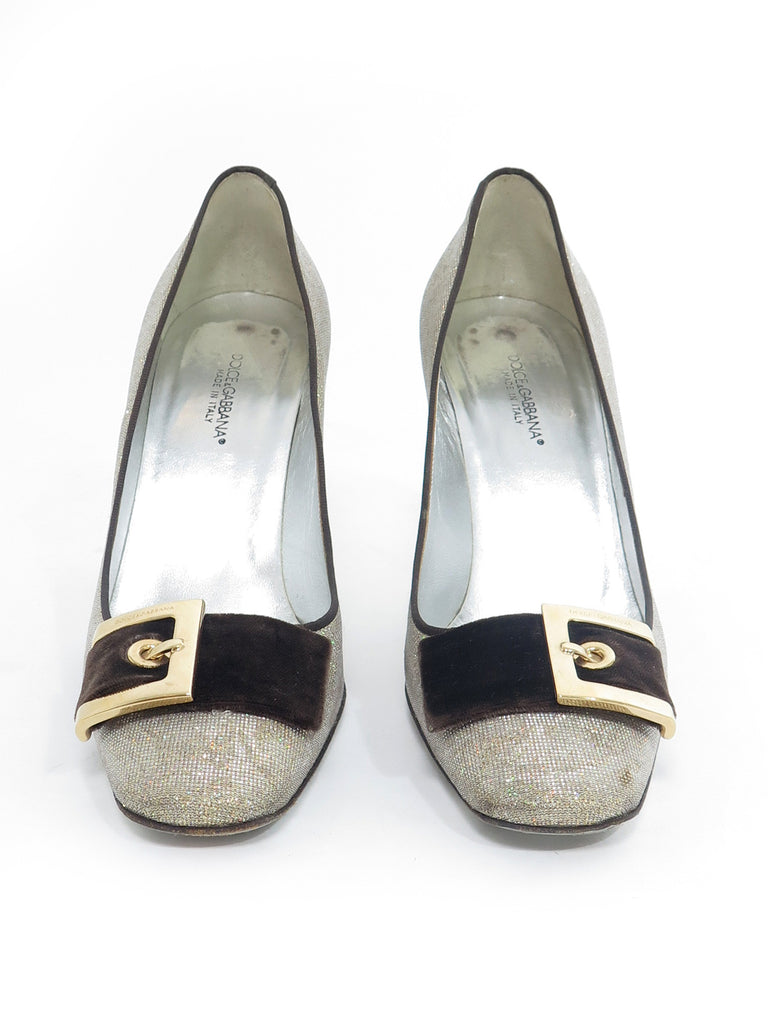 Dolce & Gabbana Shimmer Velvet Buckle Pumps