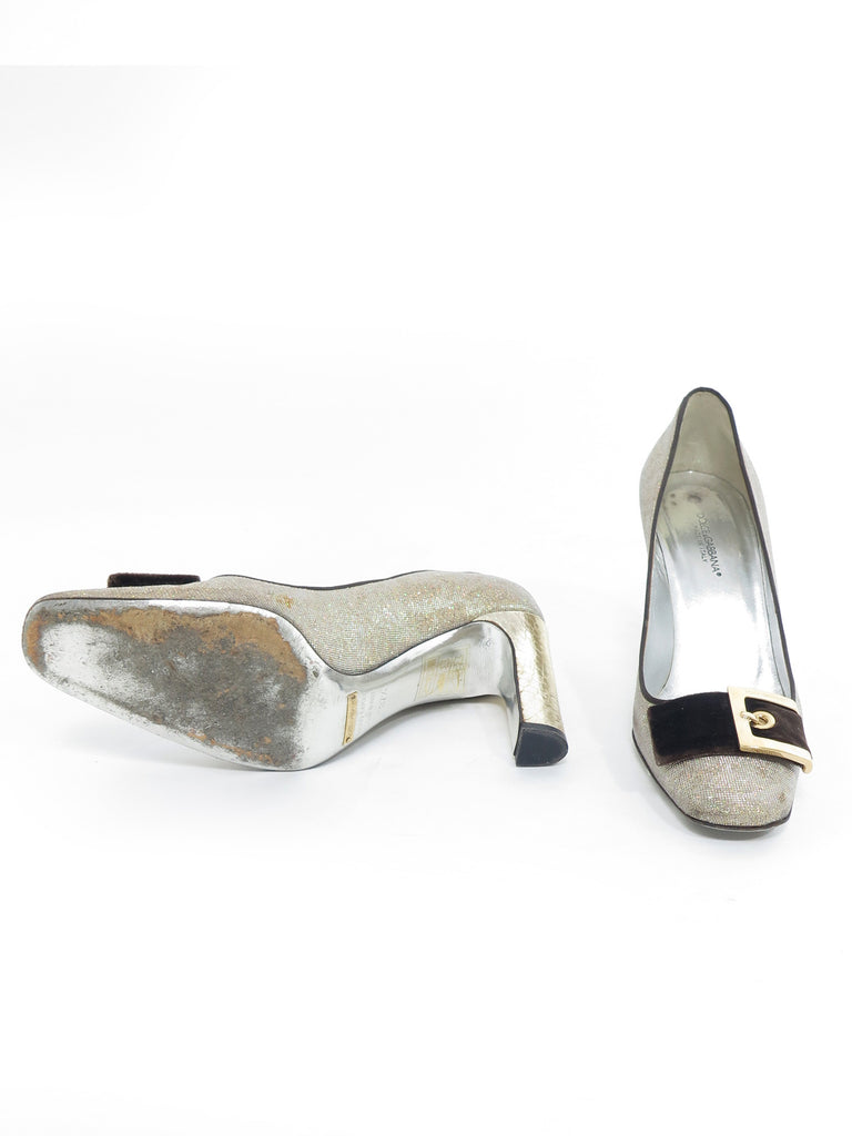 Dolce & Gabbana Shimmer Velvet Buckle Pumps