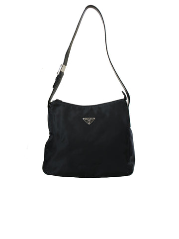 Prada Leather-Trimmed Tessuto Hobo Bag