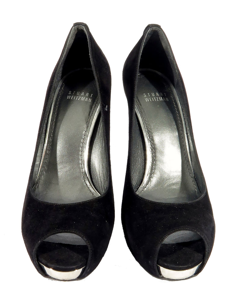 Stuart Weitzman Suede Peep-Toe Pumps