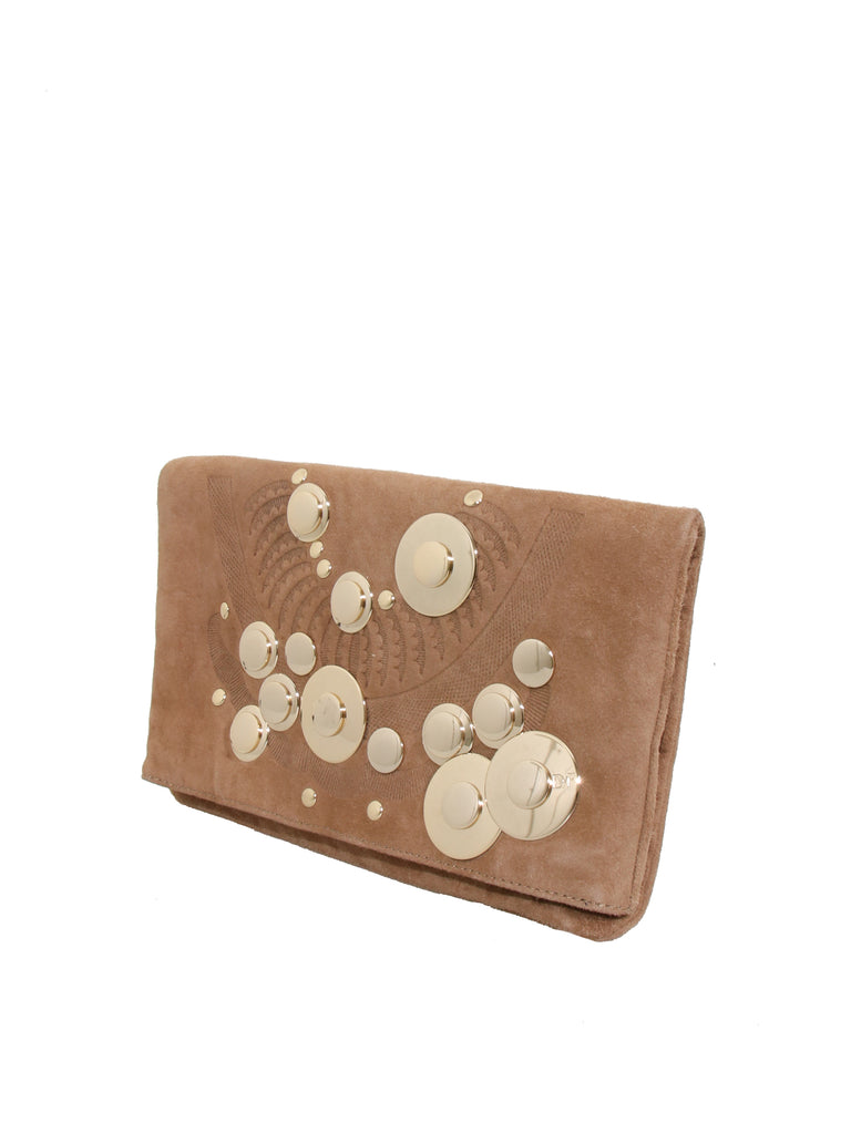 DVF Peggy Foldover Suede Clutch Bag