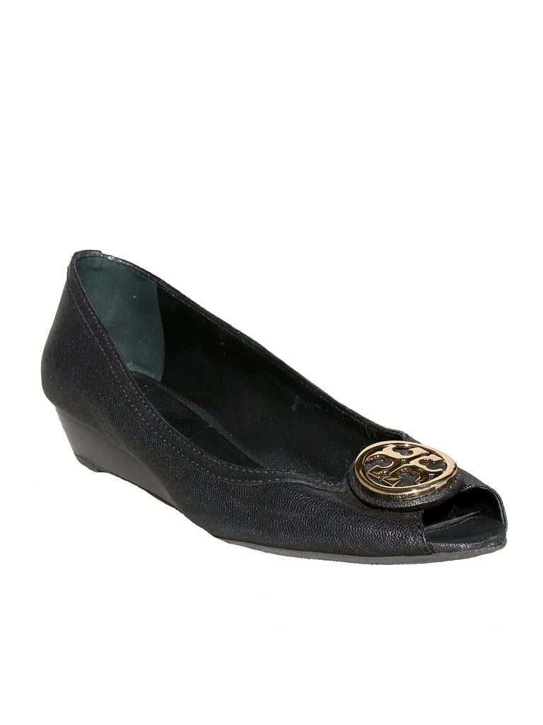 Tory Burch Leather Peep-Toe Wedges