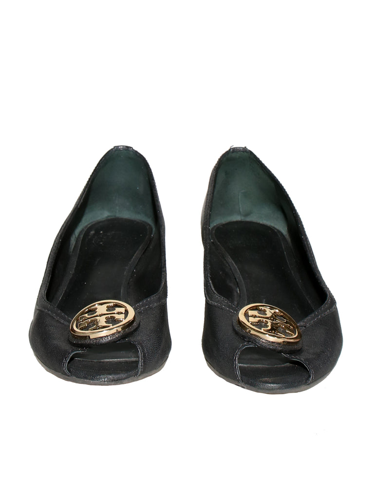 Tory Burch Leather Peep-Toe Wedges