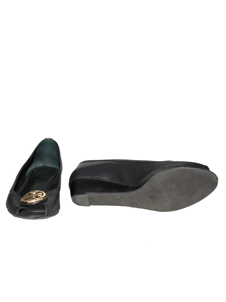 Tory Burch Leather Peep-Toe Wedges