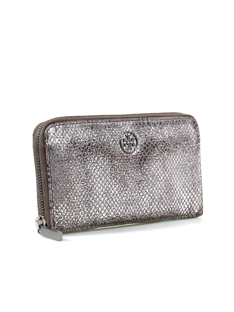 Tory Burch Metallic Leather Zip Around Wallet