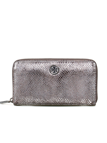 Tory Burch Metallic Leather Zip Around Wallet